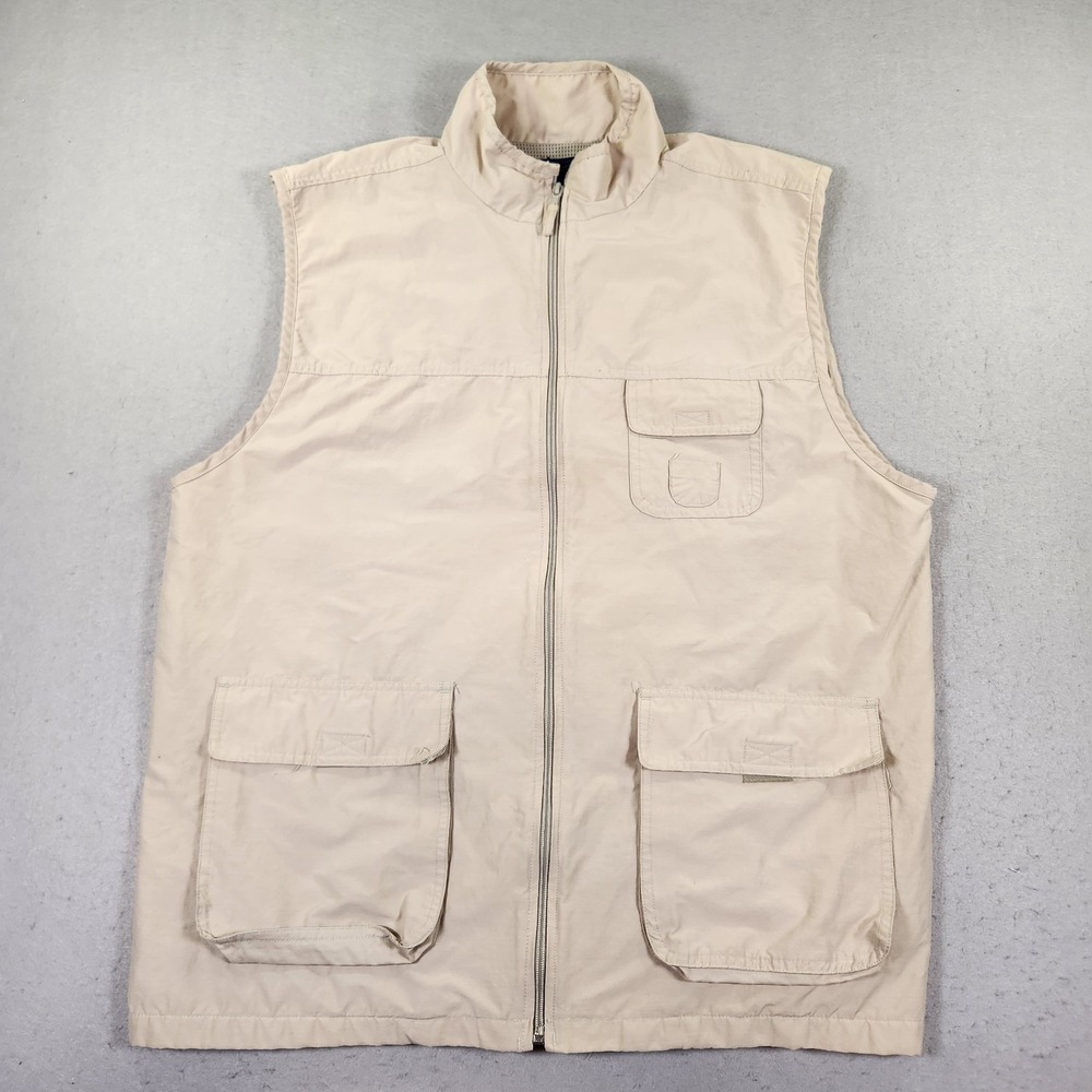 Cherokee Traveler Gear Mens Khaki Tan Button Front Vest Size L Fishing Camping